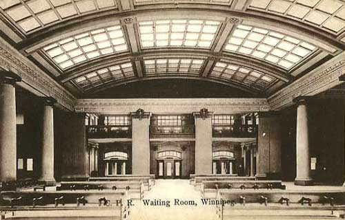 A photo of the rotunda within 181 Higgins during the 19th century, when it was the waiting room for trains.