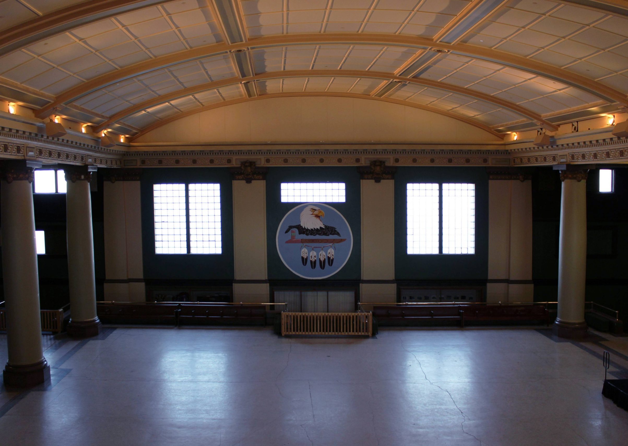The rotunda within 181 Higgins, facing the Mural from the second floor, centre angle