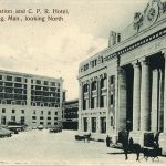 a black and white photo of 181 Higgins pillar doors, and to the left the Hotel Alexandra. Facing north. From the 19th century,